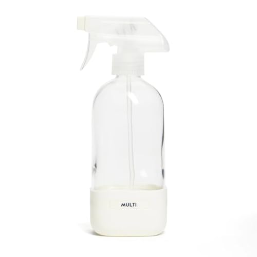 Grove Co. Refillable Glass Spray Bottle, 16 oz White - Reusable Cleaning Container with Protective Silicone Sleeve & Slide & Snap Labeling System - For Essential Oil, Multi-Purpose & Glass Cleaners - color: White, size: 16 Ounce (Pack of 1)