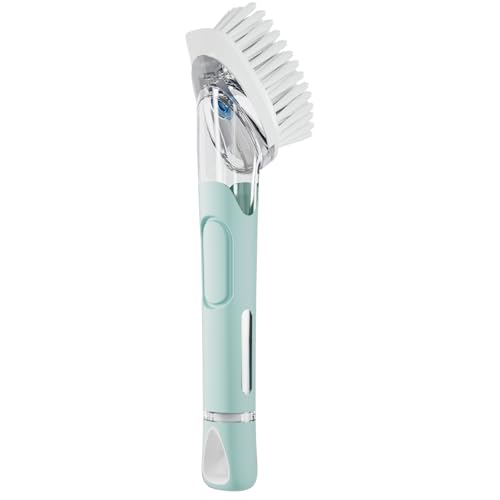 RIMAY Dish Brush with Soap Dispenser, Dish Washing Brush with Handle, Soap Dispensing Dish Brush, Soap Brush for Kitchen Sink, Dish Wand Kitchen Brushes for Dishes/Pans/Pots/Sink (Blue) - color: Blue