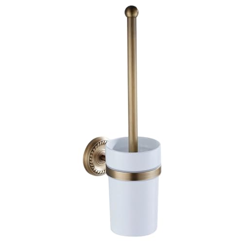 Toilet Brush and Holder Set 14.6in Brass Antique Wall Mounted Toilet Brush with Ceramic Cup Elegant Bathroom Essentials Bowl Bowl Cleaners and Holder