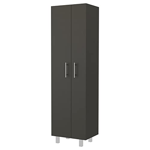 FM FURNITURE Norway Broom Closet Pantry, Five Shelves, Double Door Cabinet,Black/White -Kitchen Room