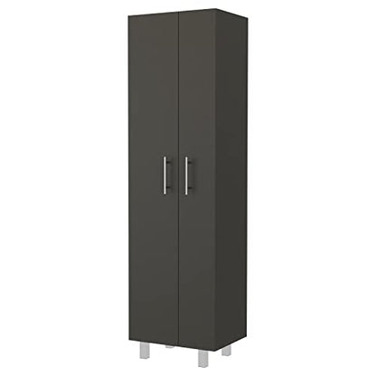 FM FURNITURE Norway Broom Closet Pantry, Five Shelves, Double Door Cabinet,Black/White -Kitchen Room