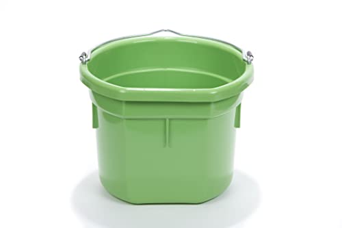 Little Giant® Flat Back Plastic Animal Feed Bucket | Animal Water and Feed Bucket with Metal Handle | 8 Quarts | Lime Green - color: Lime Green