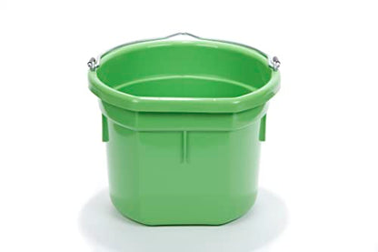 Little Giant® Flat Back Plastic Animal Feed Bucket | Animal Water and Feed Bucket with Metal Handle | 8 Quarts | Lime Green - color: Lime Green