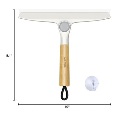 MR.SIGA All Purpose Silicone Squeegee for Shower Door, Mirror, Glass, Streak Free Shower Squeegee, Pivoting Bamboo Handle, Includes 1 Suction Hook, 10 inch Wide, 1 Pack - color: White
