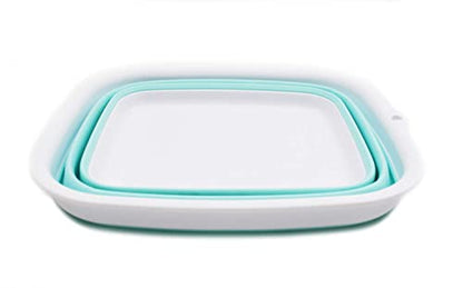 SAMMART 7.7L (2 Gallon) Collapsible Tub - Foldable Dish Tub - Portable Washing Basin - Space Saving Plastic Washtub (White/Lake Green, S) - color: White/Lake Green, size: Small