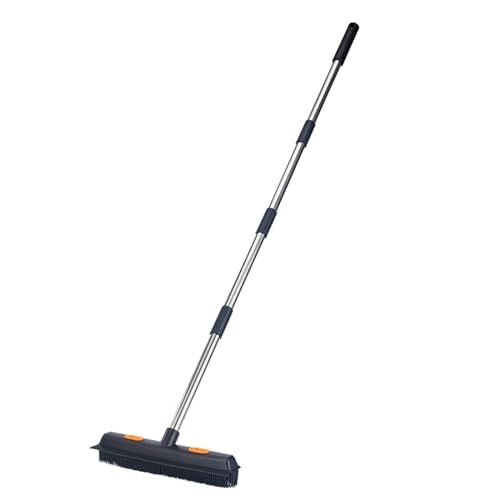 Pet Hair Rubber Broom 2-in-1 Long Handle with Squeegee Lightweight Fur Remover Brush Ergonomic Grip Multi-Surface Cleaning Brush Suitable for Daily Cleaning Work B - color: B