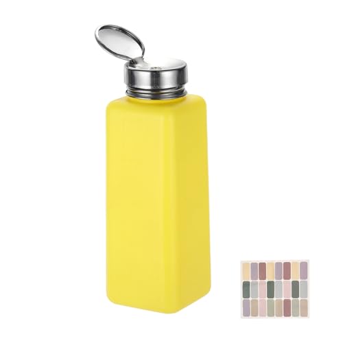 uxcell Push Down Solvent Dispenser, 500ml/16.9oz Anti-Reflux Liquid Pump Bottle with Stainless Steel Lid and Colorful Stickers for Acetone Alcohol Makeup Remover, Yellow - color: Yellow, size: 500ml/16.9oz