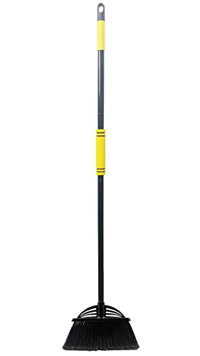 Four-Section Rod Long-Handled Broom,Heavy-Duty Broom, Angle Broom for Outdoor/Indoor（Black+Yellow） - color: Black+yellow