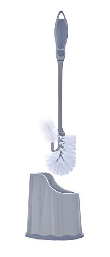 Superio Toilet Bowl Brush and Holder with Under Rim Cleaner for Bathroom, Toilet Brush and Caddy with Non Scratch Bristles and Under Rim Lip Brush, Grey (2 Pack) - color: Gray