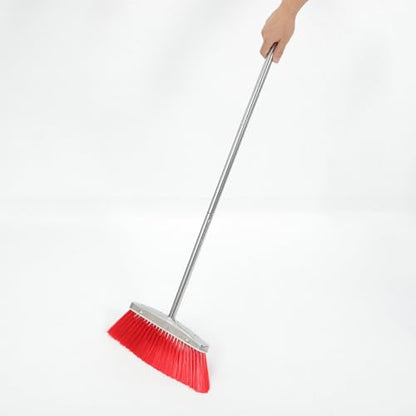 Wide Angle Stainless Steel Household Broom with Long Handle Large Outdoor Sweeping Floor Broom for Lawn and Kitchen Cleaning Heavy Duty for Home Use