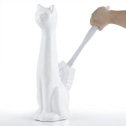 Allure Home Creation White Cat 2-Piece Toilet Brush Holder and Brush Set - color: White Cat