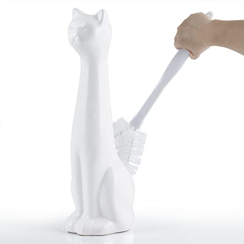 Allure Home Creation White Cat 2-Piece Toilet Brush Holder and Brush Set - color: White Cat