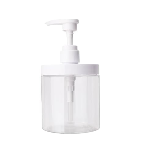 500ml Pump Bottle Dispenser Plastic Refillable Bottles Wide Mouth Jar Style Empty Bathroom Shower Containers,5.9inches - size: 9*9*10cm