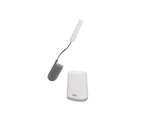 Joseph Joseph Flex Lite Silicone Toilet Brush with Slimline Holder Set, Flexible Head, drip, Anti-Clog deep Clean - Gray/White