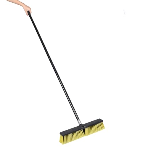 KALLORY Heavy-Duty Outdoor Floor Scrubber Broom with Long Handle – 80cm Aluminum Threaded Head Push Broom for Driveway, Deck, and Sidewalk Cleaning – Commercial Grade