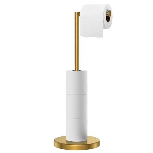 FORIOUS Toilet Paper Holder Stand, Modern Freestanding Tissue Roll Holder for Bathroom, Durable 304 Stainless Steel and Weighted Base Toilet Paper Stand, toilet paper storage for 4 Rolls, Brushed Gold - color: Brushed Gold, size: 23.2" H (Pack of 1)