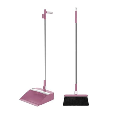 180° Rotatable Broom with Dustpan Combo Set, Buckle Standing Dust Pans with Scraping Teeth, Long Handle Brooms for Sweeping Indoor, Stand-Up Storage Saving Space, Cleaning Supplies, Home Essentials