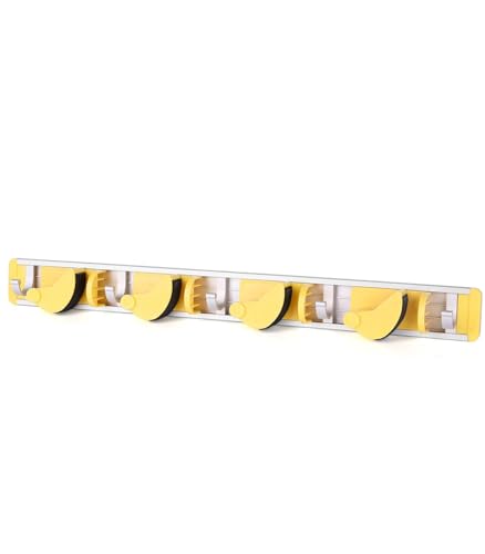 Wall-Mounted Mop and Broom Holder Storage Organizer with Good Grip, Cleaning Tools Hanger for Kitchen, Garden, Laundry Room and Garage, 4 Slots, 5 Hooks