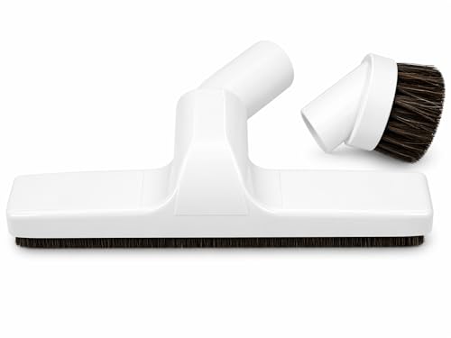 Plastic Floor Brush with Horse Hair Bristles Tool Attachment Fits 1.25 Inch Vacuum Cleaner Wands, 10 Inch Wide Cleaning Path, White. (10 Inch White + 3 Inch Dust Brush) - size: 10 Inch White + 3 Inch Dust Brush