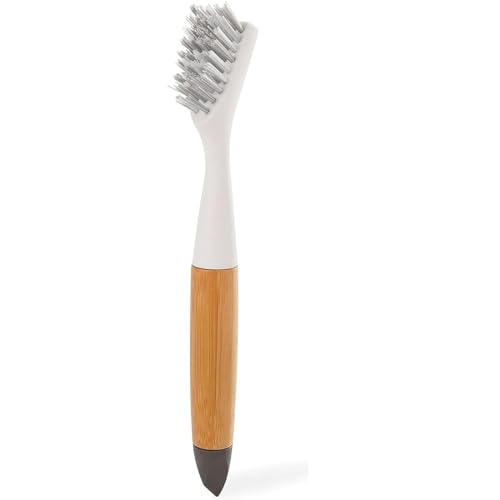 Full Circle Every-Crevice Detail Brush, Deep Cleaning Brush for Crevices, Shower, & Grout, Tough Bristles, Sustainable Bamboo Handle, White - color: White, size: 1 Pack