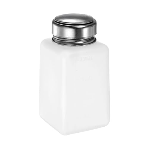 HARFINGTON Solvent Alcohol Dispensers 200ml(6.8oz) Push Down Liquid Dispenser Pump Bottle with Sealing Stainless Steel Lid for Acetone Cleanser Polish Remover, White - color: White, size: 6.8 Ounces