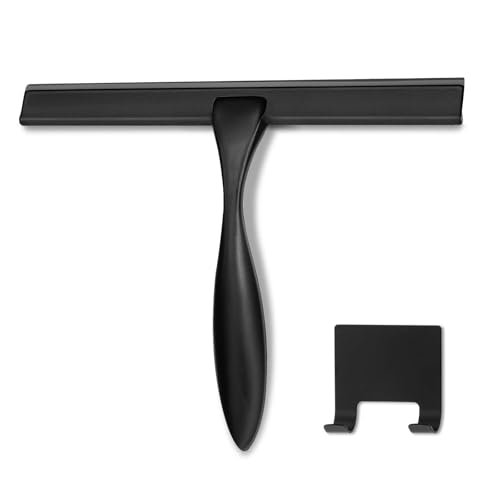 HIWARE All-Purpose Shower Squeegee for Shower Doors, Bathroom, Window and Car Glass - Black, Stainless Steel, 12 Inches - color: Black, size: 12-Inch