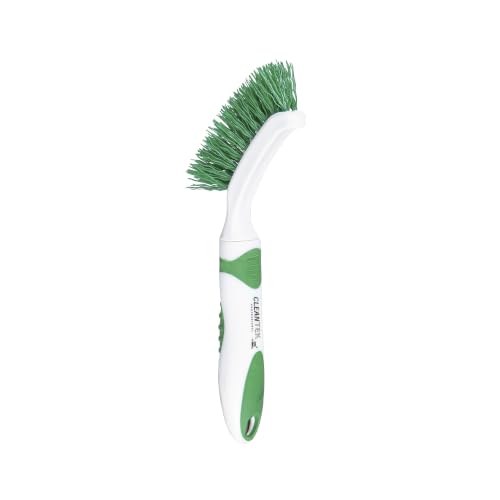 Restaurantware Grout Brush 10 Pack of 9 Tile Scrubbing Brush Stiff Bristle Ergonomic Handle Angled Head Narrow Design Green and White Plastic Cleaning Tool