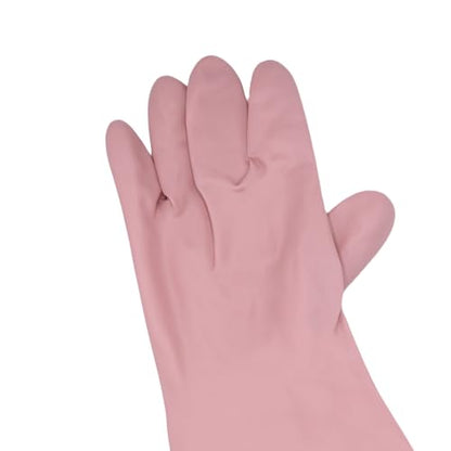 RARITYUS Household Kitchen Cleaning Gloves Waterproof Cotton Lined Dishwashing Non-Slip Long Cuff Gloves - color: Pink (Length 19.29'')