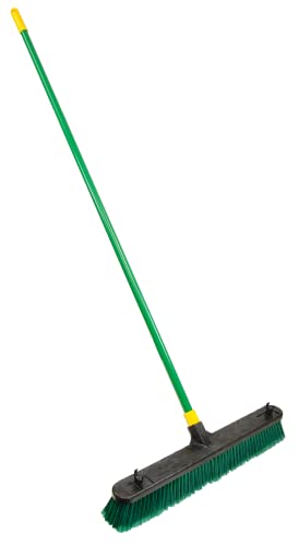 Quickie Bulldozer Multi-surface Push Broom 24 inch, Green, Indoor and Outdoor Cleaning, Steel Handle, Professional-Grade, Sweep Jobsites/Sidewalks/Warehouse/Concrete/Asphalt/Wood (538) - size: 24 Inch, style: Multi Surface