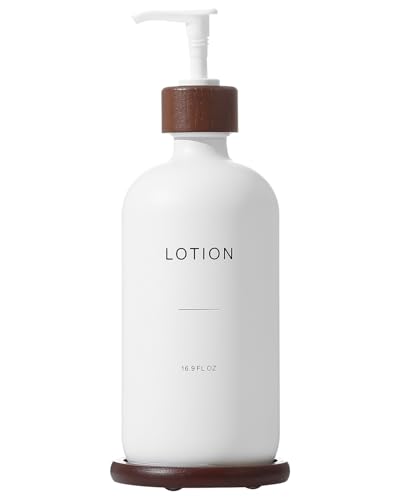 Soap Dispenser Bathroom, Refillable Lotion Dispenser with Tray, Glass Lotion Bottle with Pump, Suitable for Bathroom Countertop Soap Dispensers, Modern Home Decor. (White) - color: White L*1