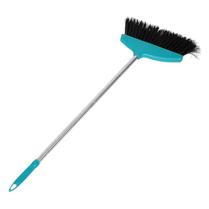 Heavy Duty Floor Broom with Soft Bristles, Wide Angle Sweeping Brush for Pet Hair and Lawn, Long Handle Green Broom for Indoor and Outdoor Cleaning