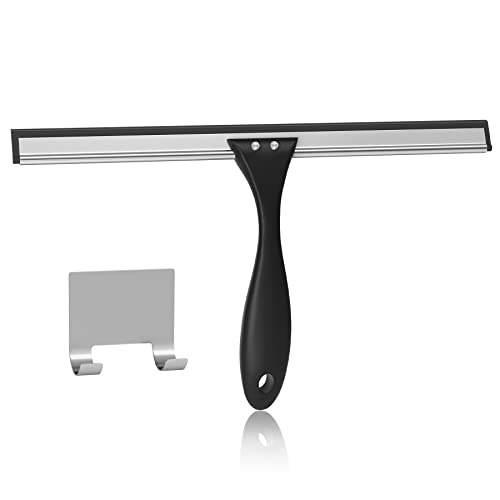 AmazerBath Squeegee for Shower Glass Door, Shower Squeegee for Glass Doors - All-Purpose Squeegee with Hook for Shower Doors, Windows, Mirrors, Tiles and Car Glass, 12 Inches - color: Black, size: 12 Inches