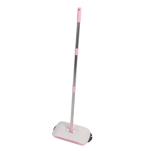 Floor Sweeper, Stainless Steel Dual Brush 180 Degree Rotating Hand Push Sweeper, Non Electric with Sealed Dustbin for Hardwood Tile Marble Floors Pet Hair Dust (Pink) - color: Pink