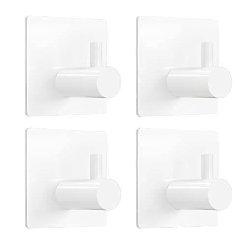 VIS'V Adhesive Towel Hooks, Waterproof Shower Wall Stick on Hooks, 2 Extra Adhesive Strips, White, 4 Pcs - color: White