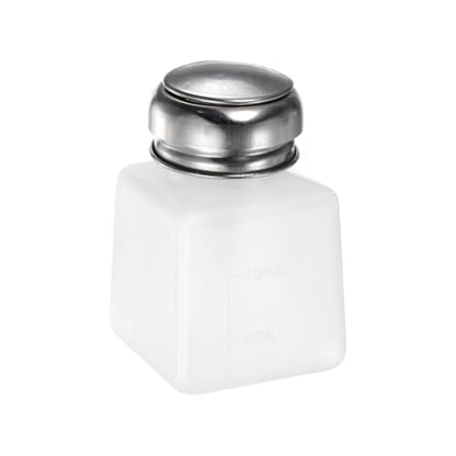 HARFINGTON Solvent Alcohol Dispensers 100ml(3.4oz) Push Down Liquid Dispenser Pump Bottle with Sealing Stainless Steel Lid for Acetone Cleanser Polish Remover, White - color: White, size: 3.4 Ounces