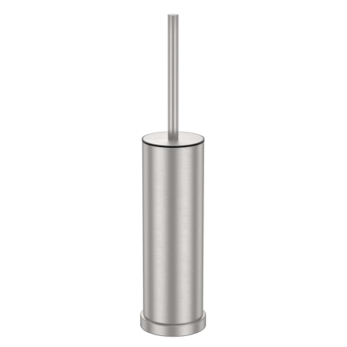 Stain Nickel Toilet Brush and Holder Set，Stainless Steel Heavy Duty Toilet Bowl Brush，Extra Long Handled Modern Toilet Cleaner Brush with Replaceable Head, Removable Inner Bowl, and Splash Protection - color: Nickel, size: 1 Pack