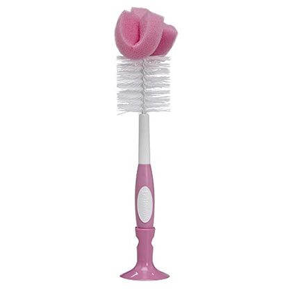 Dr. Brown's Reusable Sponge Baby Bottle Cleaning Brush with Suction Cup Stand, Scrubber and Nipple Cleaner, Pink 1-Pack - color: Pink Bottle Brush, size: 1-Pack