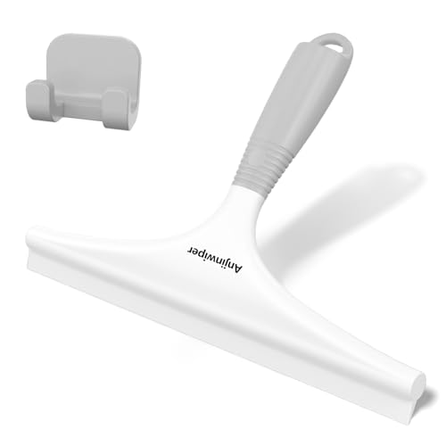 Shower Squeegee for Glass Doors, 10 in Squeegee for Shower Glass, Window, Tile Wall, Floor, Mirror, Home Car Using, Silicone Ergonomic Non-Slip Grip + Hang Hook, Streak-Free Bathroom Cleaning Tool - color: White-grau