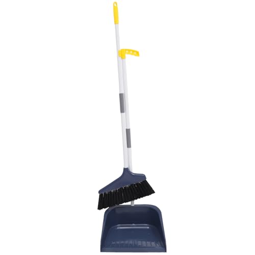 ULTECHNOVO Stand Up Dustpan and Broom Set - Long Handle Broom with Upright Standing Dust Pan - Angled for Indoor Outdoor Home Kitchen Office Floor Cleaning (Blue) - color: Blue