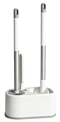 Basaza Toilet Bowl Brush and Holder, 3-in-1 Toilet Brush and Holder Set, Toilet Scrubber for Bathroom, White Hidden Toilet Cleaner Brushes, Floor-Standing or Wall-Mounted - color: #B 3 in 1 Toilet Brush Set