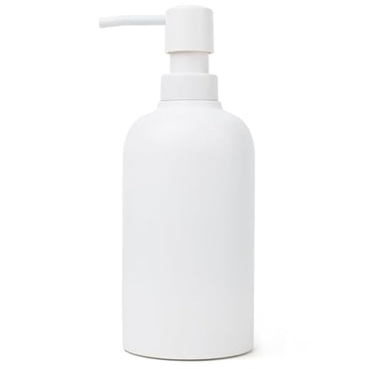 Matte White Round Soap Dispenser for Kitchen & Bathroom – 15 oz Refillable Resin Pump Bottle for Dish Soap, Hand Soap, Shampoo, Conditioner – Modern Countertop Dispenser with Non-Slip Protective Pads - color: White, style: Round Soap Dispenser
