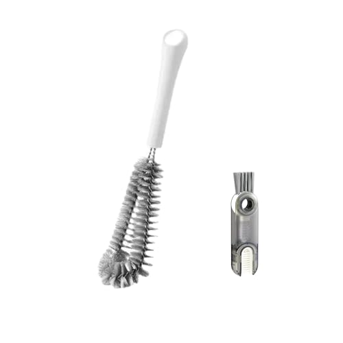 Bottle Brush for Chemex Coffee Maker with Long White Handle and Gray Nylon Bristles, Coffee Maker Bottle Brush for Glass Carafe