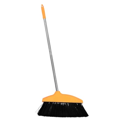 Ipetboom Heavy Duty Floor Broom with Soft Bristles Long Handle Indoor Kitchen Sweeping Broom for Home Cleaning Orange Patio and Garage