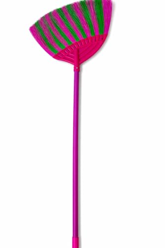1 Pack Soft Sweeping Brooms /38” House Brooms for Sweeping Indoor& Outdoor Broom Cleaning/Asian Thailand Plastic Broom/Choi Nhua Thai LAN/Choi Nhua Quet Nha (1 pcs) (Pink & Green) - color: Pink & Green