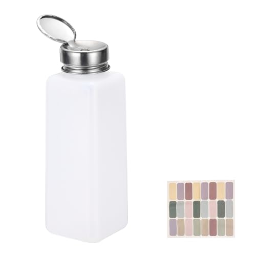 uxcell Push Down Solvent Dispenser, 500ml/16.9oz Anti-Reflux Liquid Pump Bottle with Stainless Steel Lid and Colorful Stickers for Acetone Alcohol Makeup Remover, White - color: White, size: 500ml/16.9oz