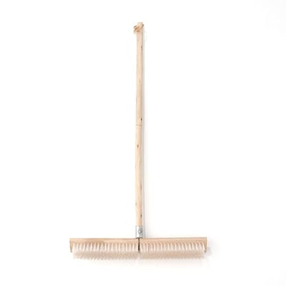 17.71” Heavy Duty Push Broom Outdoor, Stiff Plastic Bristles 4-Layer, 32.28” Wooden Handle, Industrial Broom for Garage Floor, Warehouse, Patio, Concrete, Deck & Sidewalk Cleaning