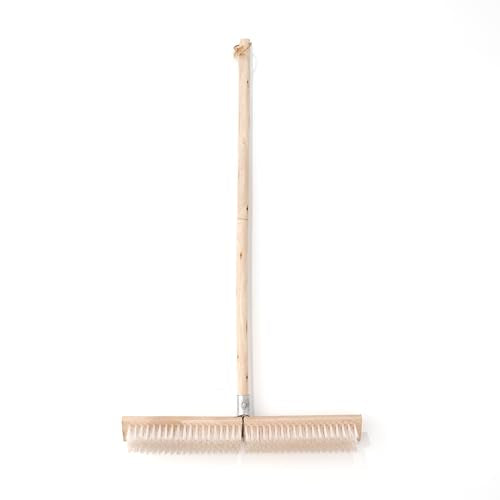 17.71” Heavy Duty Push Broom Outdoor, Stiff Plastic Bristles 4-Layer, 32.28” Wooden Handle, Industrial Broom for Garage Floor, Warehouse, Patio, Concrete, Deck & Sidewalk Cleaning