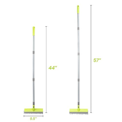 Floor Scrub Brush 2 in 1 Scrape and Stiff Bristle Deck Brush for Cleaning Concrete, Patio, Garage, Kitchen, Carpet and Bathroom 57" Long Handle
