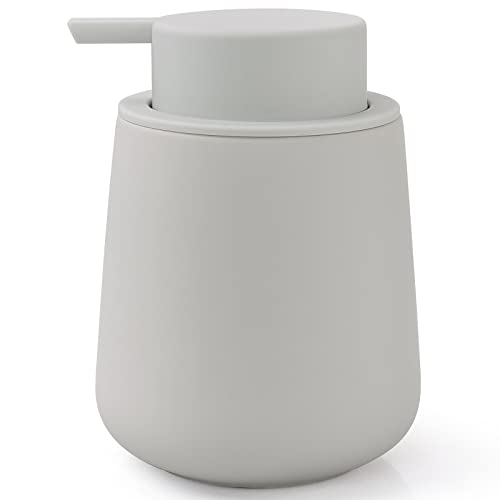 Bosilunlife Soap Dispenser Bathroom - Light Grey Ceramic Soap Dispenser Lotion Pump Dish Soap Dispenser for Kitchen 12oz Refillable Liquid Hand Wash Dispenser for Bathroom (Rubber Paint) - color: Rubber Light Grey