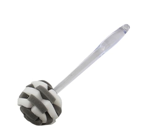 Glass Sponge Dish Brush with Handle – 11.5" Puff Head Kitchen Cleaning Brush for Glasses, Bottles, Dishes & Vases – Soft Layered Sponge with Ergonomic Clear Handle - color: Gray